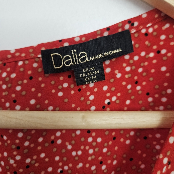 Dalia Red Polka Dot Blouse Medium Pleated Neck Sleeveless Relaxed Fit Boho - Picture 3 of 3
